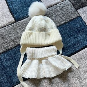 Cozy Cream Knit Kids Hat and Scarf Set